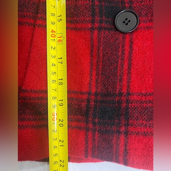 Talbots Wool Blend Red Black Buffalo Plaid Double Breast Blazer Jacket Sz 16P - Picture 9 of 9